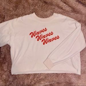 Billabong Cropped Crewneck Sweatshirt - Size Large - Pale Pink with Embroidery